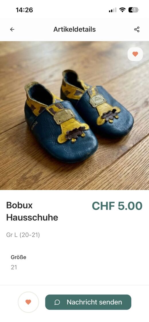 Artikeldetails und Kontaktmöglichkeit in der Kiddies App