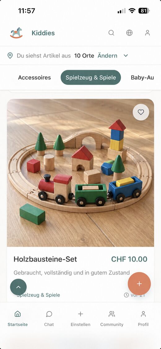 Marktplatz mit Artikeln aus der Region in der Kiddies App
